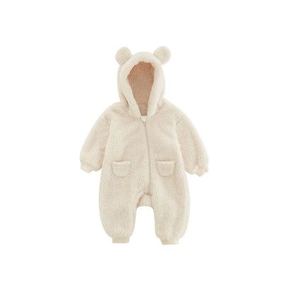 1-24M Newborn Baby Rompers Cute Fleece Infant Boy Girls Overalls Toddler Hooded Pajamas