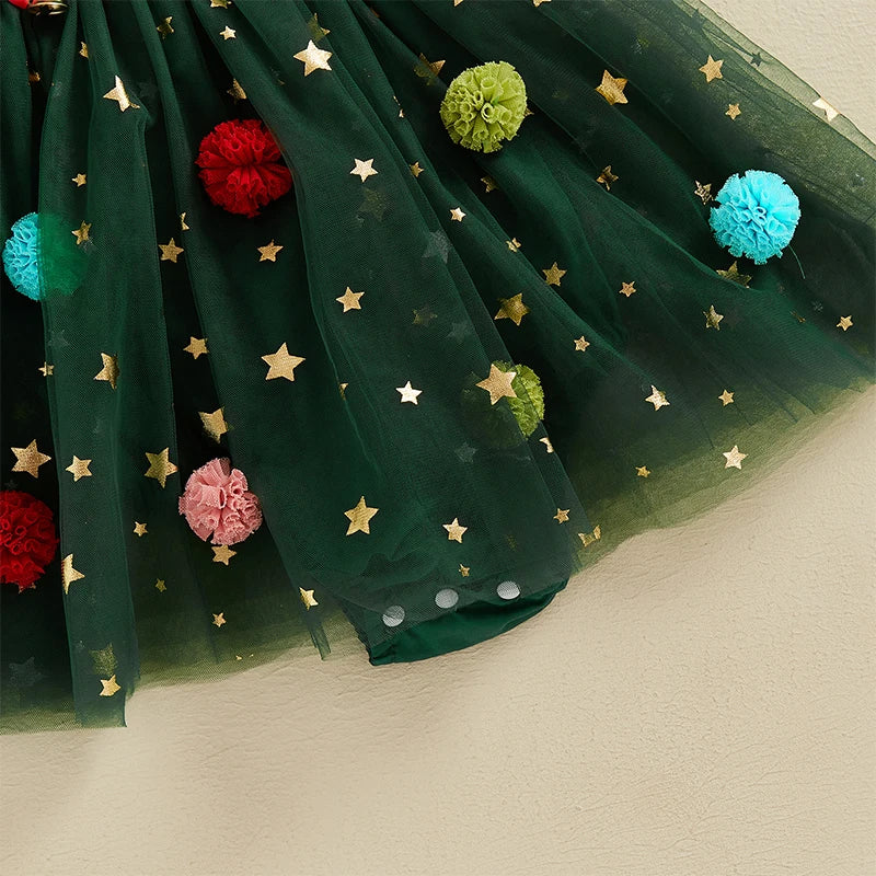 Infant Baby Girl Valentine's Day Outfit Star Heart Flower Red Green Tutu Dress Romper Newborn Festival Clothes Dress