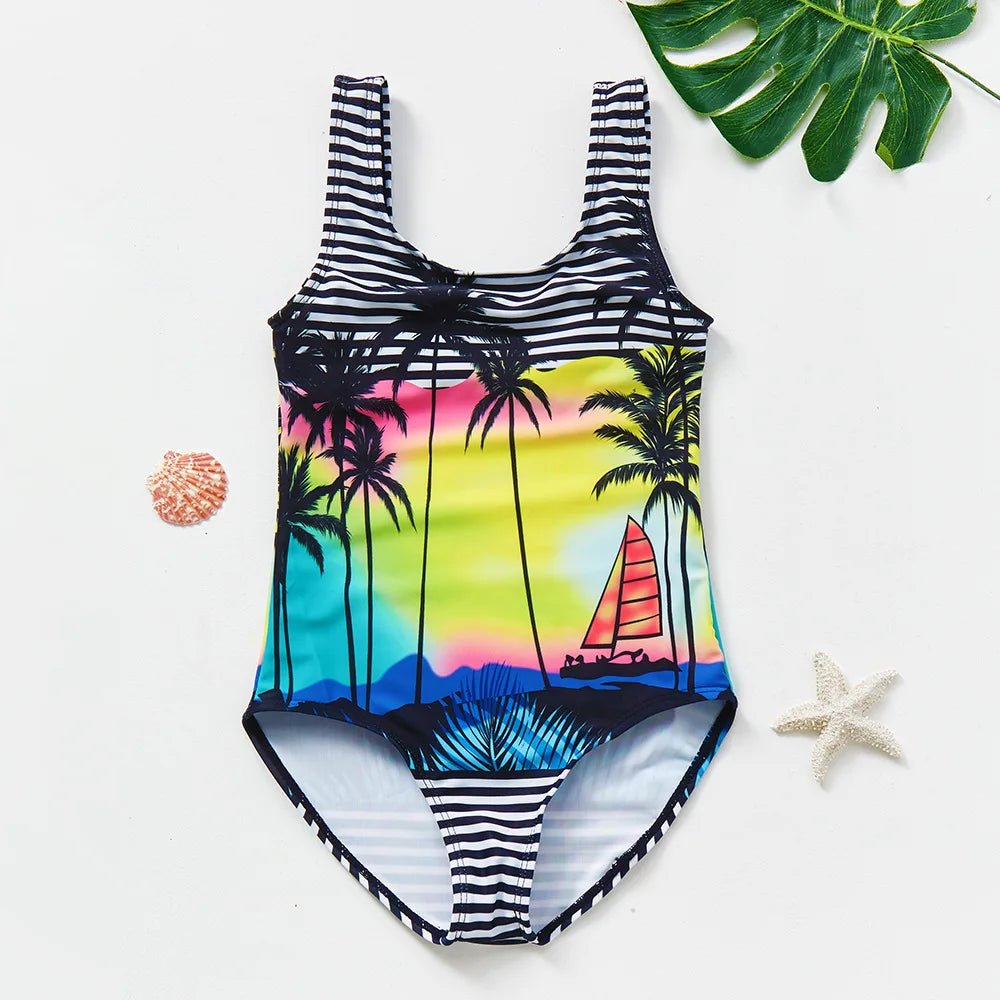 Baby Girl Fish Scale Print Swimsuit One-Piece Backless Swimwear Floral Zipper Ruffle Toddler Bathing Suit Beach Outfit 2-8Years