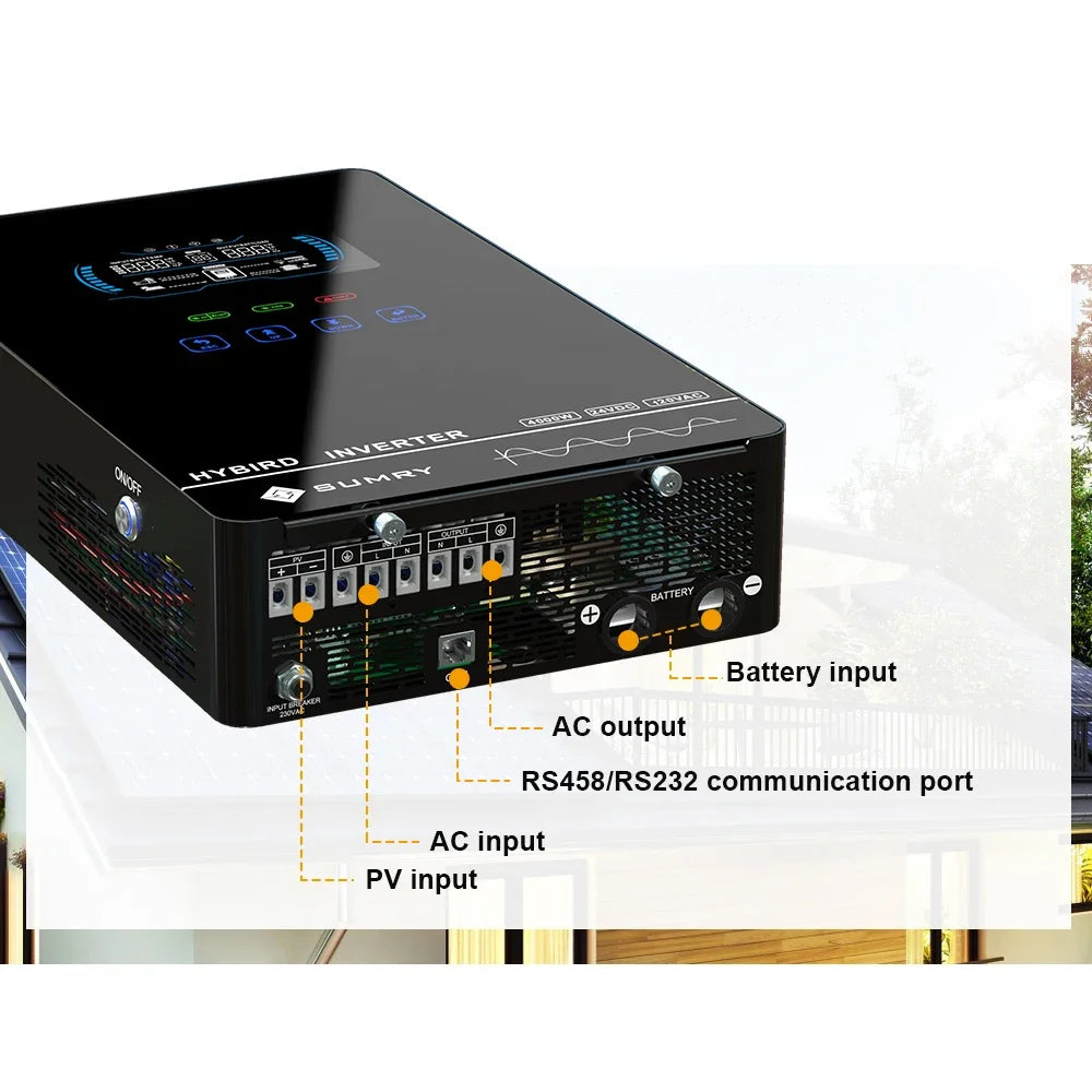 SUMRY 4KW 6KW 120V Off Grid Solar Inverter 24V 140A 5600W MPPT Charger Pure Sine Wave Home Inverter 6.25 Inch LCD Display