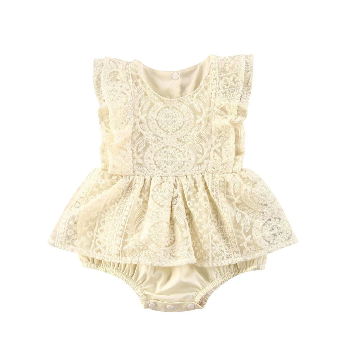 VISgogo Baby Girls Romper Dress Princess Newborn Fly Sleeve Round Neck Mesh Lace Layers Skirt Floral Jumpsuits Birthday Clothes