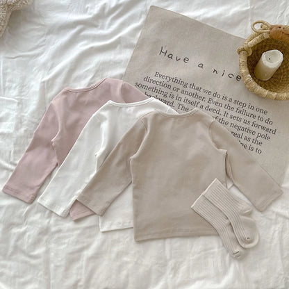 2025 Spring Newborn Baby Boys Girls Cotton T-shirt Clothes Toddler Crewneck Long Sleeve Solid Casual Autumn Tops Tees 3-36Months