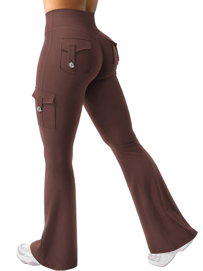 Essential Women's Fitness Pants: High-Waisted Flared Workout Pants with Pockets, Shaping and Tummy-Control Fitness Pants.
