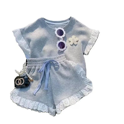 Summer Children's 2 Sets Of T-Shirt Short-Sleeved Girls Casual Short-Sleeved Toddler T-Shirt Shorts Cotton Children's Clothing