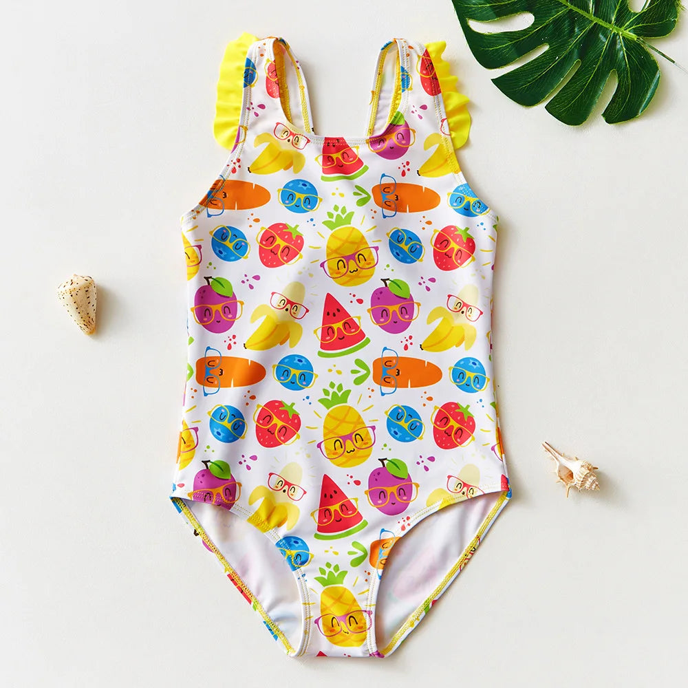 Baby Girl Fish Scale Print Swimsuit One-Piece Backless Swimwear Floral Zipper Ruffle Toddler Bathing Suit Beach Outfit 2-8Years