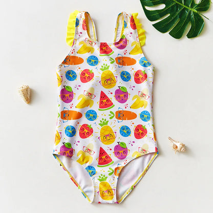 Baby Girl Fish Scale Print Swimsuit One-Piece Backless Swimwear Floral Zipper Ruffle Toddler Bathing Suit Beach Outfit 2-8Years