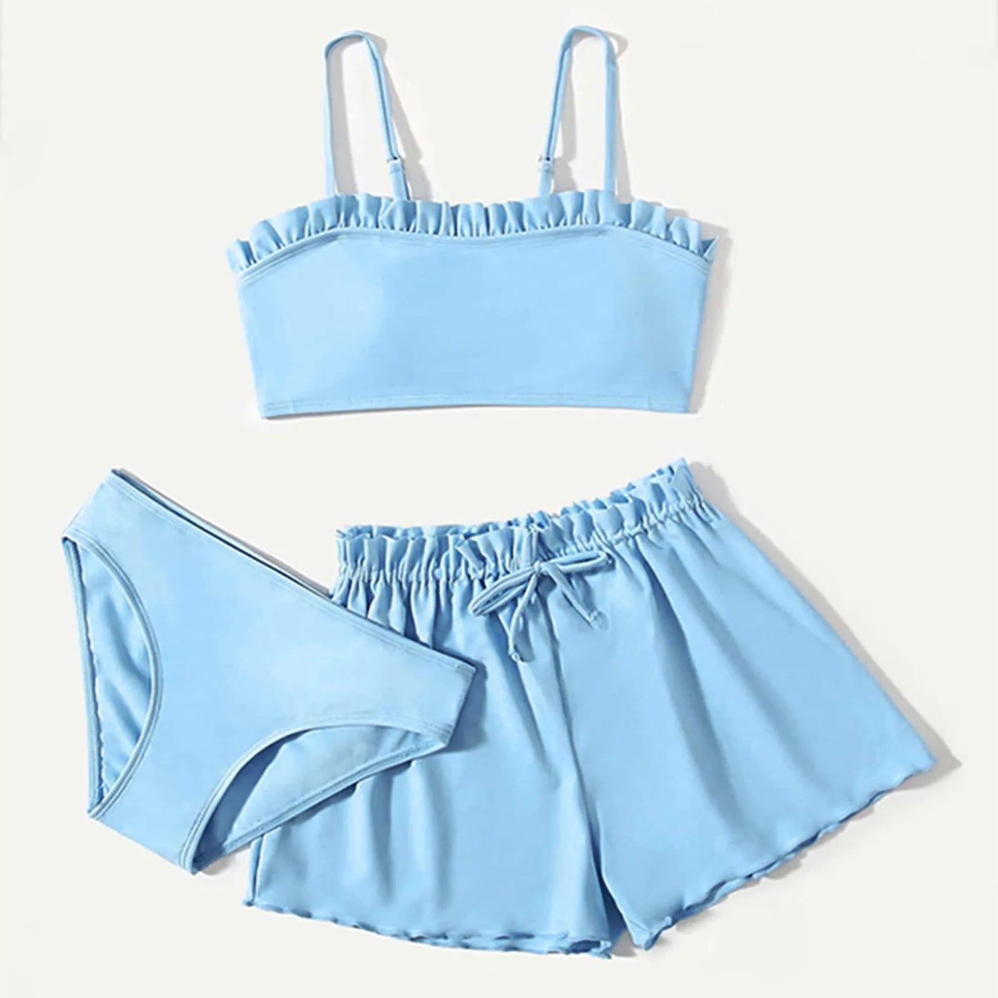 Swimsuit For Girls 2024 Toddler Girl'S 3 Piece Swimsuits Solid Color Rullfe Bathing Suit Beach Swimwear Set Girls Bikinis