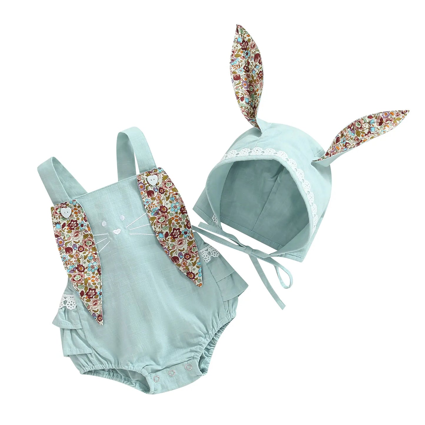 Citgeett Summer Easter Infant Baby Girls Casual Bodysuit Sleeveless Floral Print Bunny Playsuit Cartoon Hat Clothes