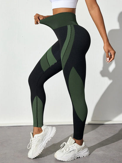 Women's Seamless Yoga Leggings Color Block High Waisted Soft&Stretchy Breathable Scrunch Butt Lifting Gym Sports Workout Pants