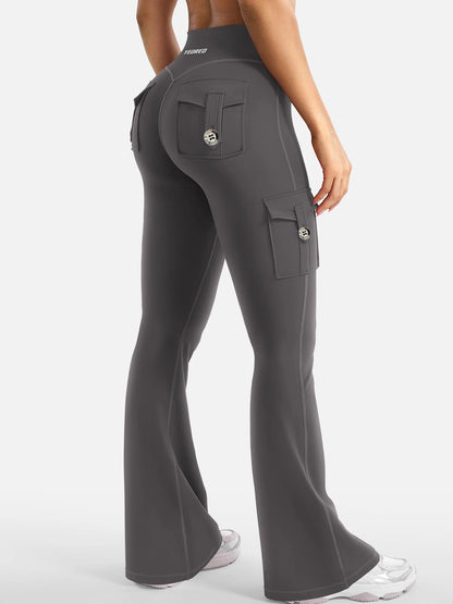 Essential Women's Fitness Pants: High-Waisted Flared Workout Pants with Pockets, Shaping and Tummy-Control Fitness Pants.