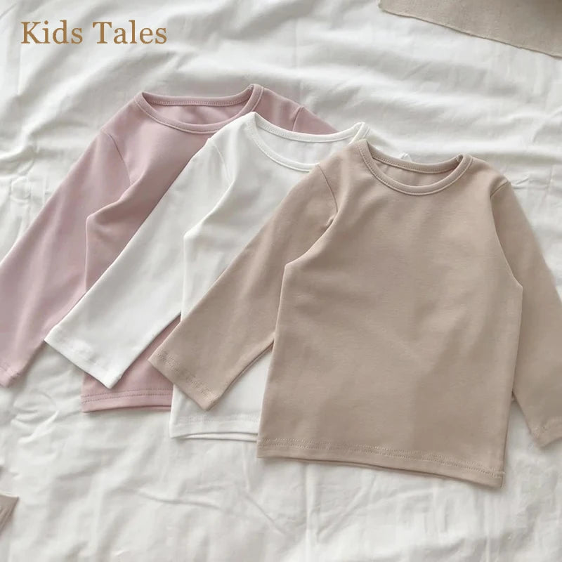 2025 Spring Newborn Baby Boys Girls Cotton T-shirt Clothes Toddler Crewneck Long Sleeve Solid Casual Autumn Tops Tees 3-36Months