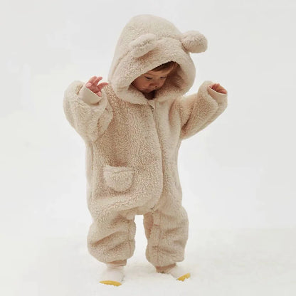 1-24M Newborn Baby Rompers Cute Fleece Infant Boy Girls Overalls Toddler Hooded Pajamas