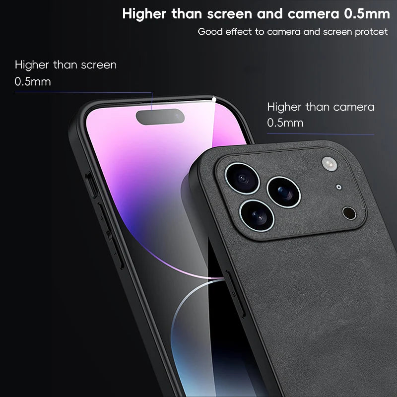 Luxury Leather Phone Case For iPhone 16 15 14 13 12 17 Pro Max 16 Plus 17 Air Cases Sheepskin Vintage Shockproof Soft Back Cover