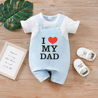 Newborn boys, girls and babies summer leave 2 pieces Father's Day I love my father short-sleeved round-neck jumpsuit