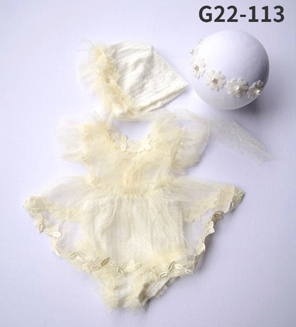 0-3Month Baby Newborn Photography Props Baby Hat Baby Girl Lace Romper Bodysuits Outfit  Photography Clothing