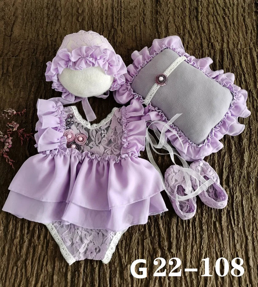 0-3Month Baby Newborn Photography Props Baby Hat Baby Girl Lace Romper Bodysuits Outfit  Photography Clothing