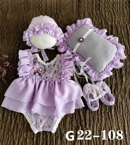0-3Month Baby Newborn Photography Props Baby Hat Baby Girl Lace Romper Bodysuits Outfit  Photography Clothing