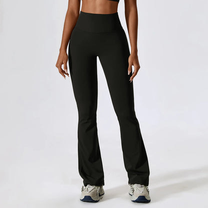 New Women Yoga Pants Hip Lift Solid Color Flared Wide Leg Stretch Fitness Wear Slim Fit Gym Yoga Leggings Trousers Female