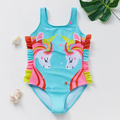 Baby Girl Fish Scale Print Swimsuit One-Piece Backless Swimwear Floral Zipper Ruffle Toddler Bathing Suit Beach Outfit 2-8Years