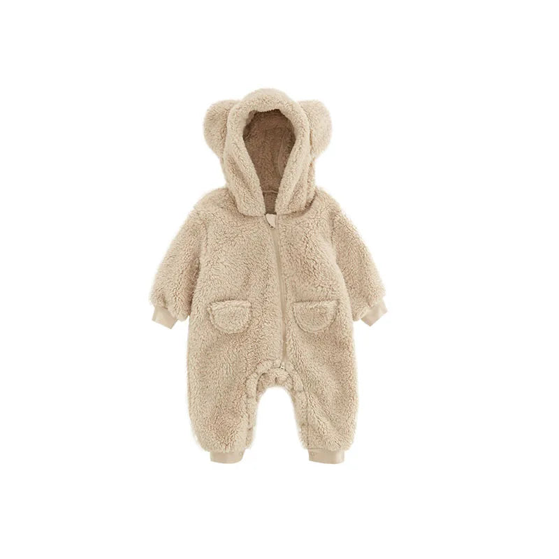 1-24M Newborn Baby Rompers Cute Fleece Infant Boy Girls Overalls Toddler Hooded Pajamas