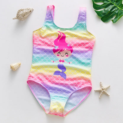 Baby Girl Fish Scale Print Swimsuit One-Piece Backless Swimwear Floral Zipper Ruffle Toddler Bathing Suit Beach Outfit 2-8Years
