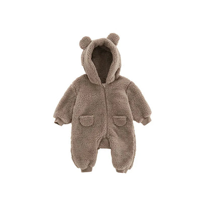 1-24M Newborn Baby Rompers Cute Fleece Infant Boy Girls Overalls Toddler Hooded Pajamas