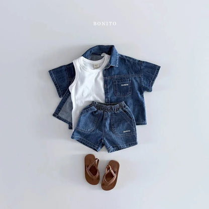 2025 Summer New Baby Short Sleeve Denim Clothes Set Infant Girl Denim Shirts + Shorts 2pcs Suit Cute Toddler Boys Outfits