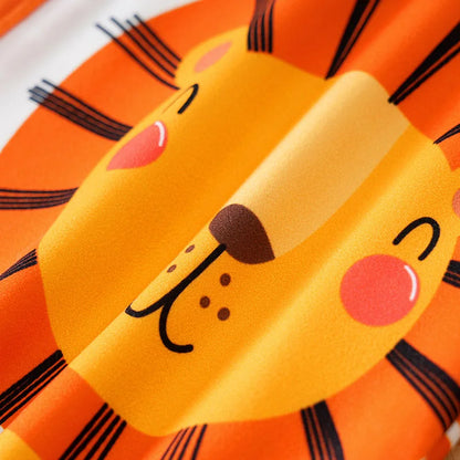 Baby cartoon lion pattern casual striped long sleeve onesie, comfortable onesie hat for toddlers and baby boys