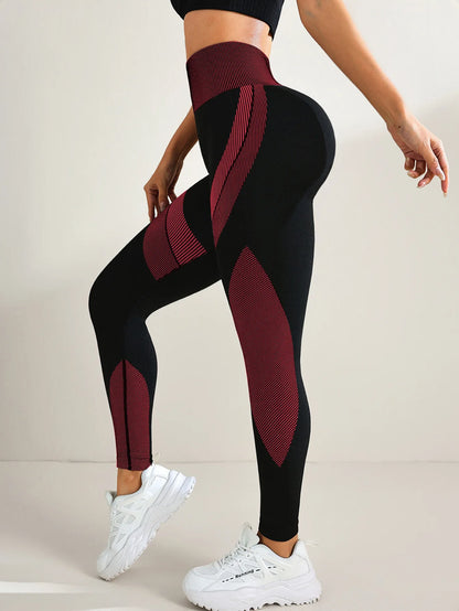 Mileegirl Seamless Color Contrast Yoga Pants for Women High Waist Sports Leggings Tight Quick Drying Gym Workout Scrunch Pants
