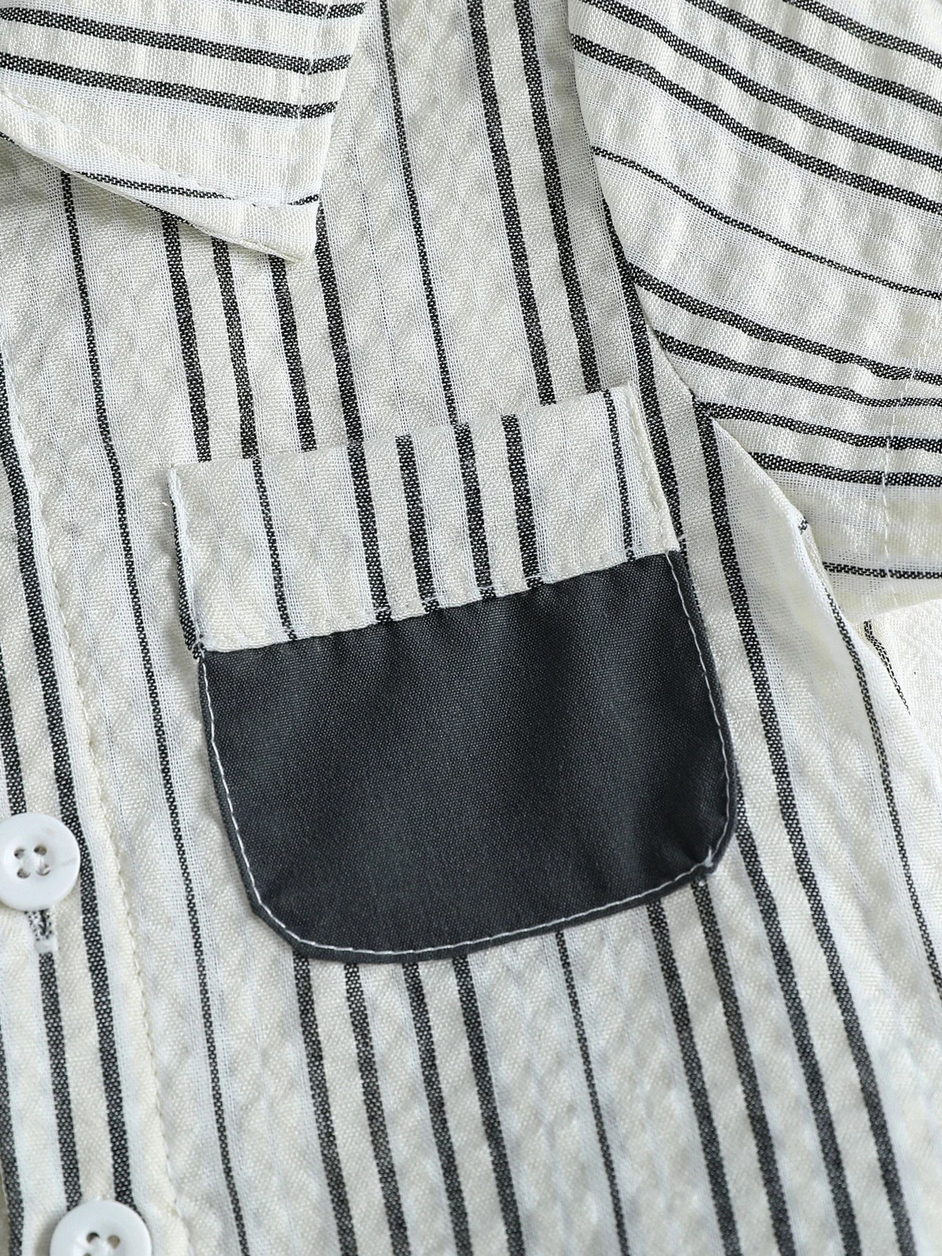 2025 Baby Summer Short Sleeve Boys Clothing Turn Down Collar Striped Shirt With Pocket  Shorts Boys 2 Pcs Streetwear Clothes Set