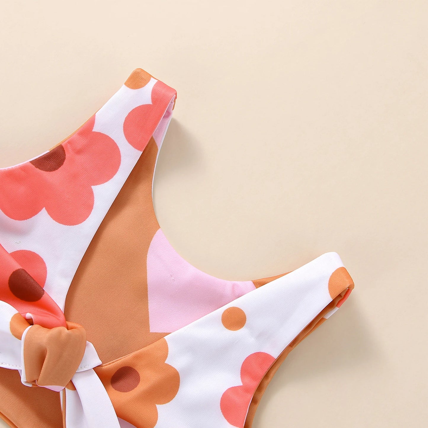 2022-11-24 Lioraitiin 0-4T Infant Girl's Summer Swimsuit Flower & Heart Print V-Neck Front Knotted Vest High Waist Shorts