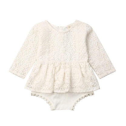 VISgogo Baby Girls Romper Dress Princess Newborn Fly Sleeve Round Neck Mesh Lace Layers Skirt Floral Jumpsuits Birthday Clothes