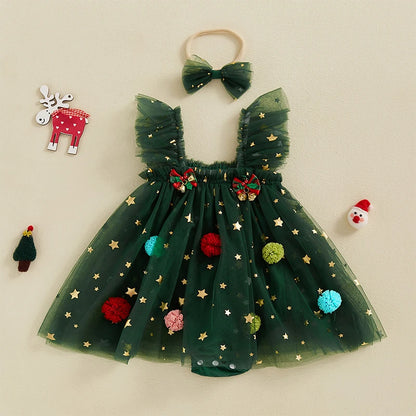 Infant Baby Girl Valentine's Day Outfit Star Heart Flower Red Green Tutu Dress Romper Newborn Festival Clothes Dress