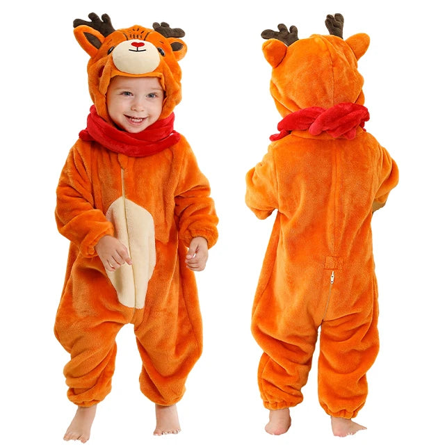 MICHLEY Halloween Winter Baby Rompers Hooded Flannel Cosplay Toddler Infant Clothes Bodysuits Jumpsuit Costume For Girl Boy