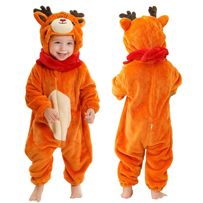 MICHLEY Halloween Winter Baby Rompers Hooded Flannel Cosplay Toddler Infant Clothes Bodysuits Jumpsuit Costume For Girl Boy