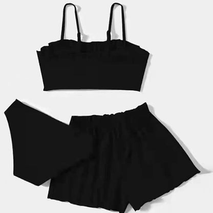 Swimsuit For Girls 2024 Toddler Girl'S 3 Piece Swimsuits Solid Color Rullfe Bathing Suit Beach Swimwear Set Girls Bikinis