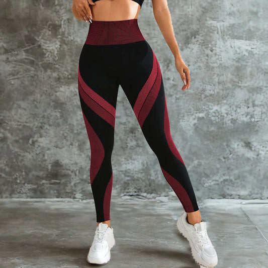 Mileegirl Seamless Color Contrast Yoga Pants for Women High Waist Sports Leggings Tight Quick Drying Gym Workout Scrunch Pants