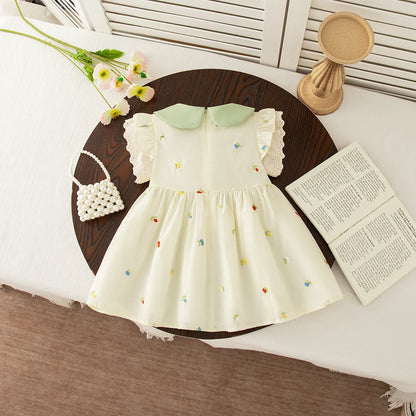 Baby Girl Dress Summer Cotton Bow Collar Girl Dress Cute Floral Princess Baby Dress Baby Girl Clothes