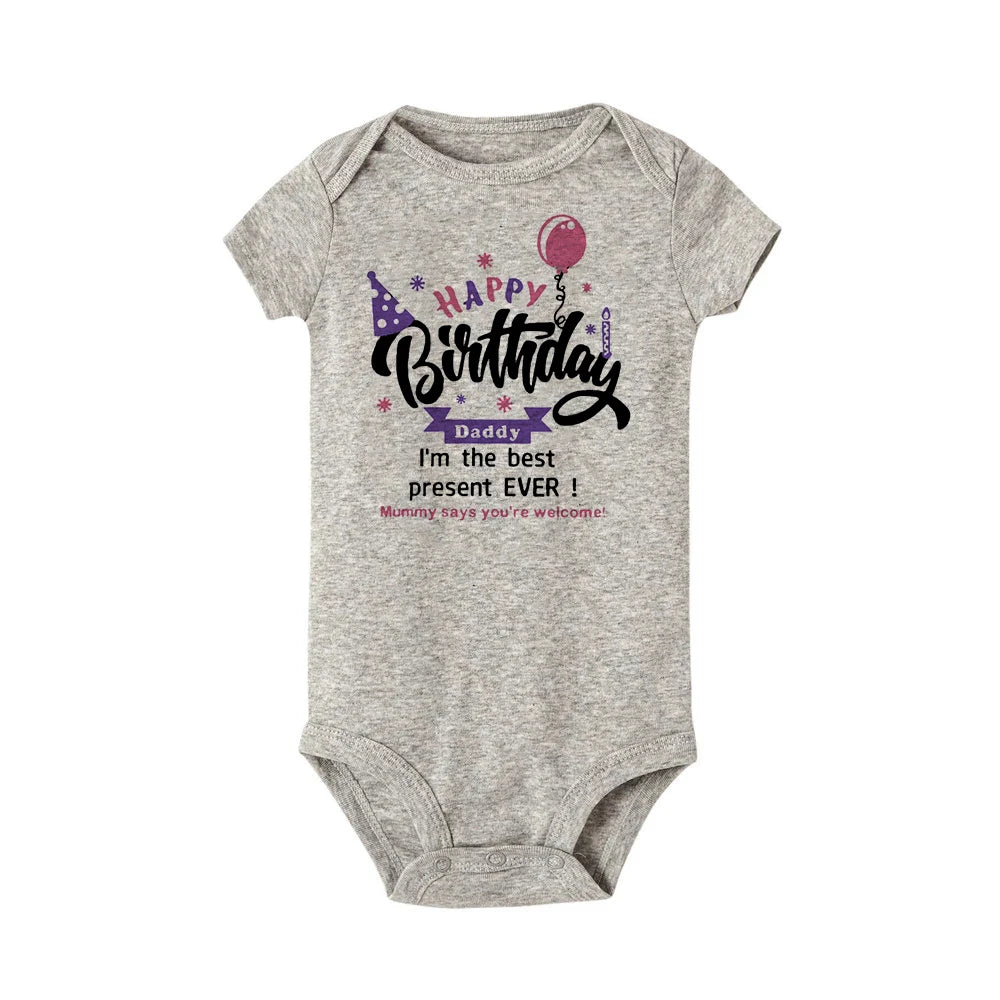 Happy Birthday Daddy Mommy Baby Boys Girls Romper Bodysuit Infant Funny Letter Jumpsuit Outfit Toddler Party Clothes 0-24 Months