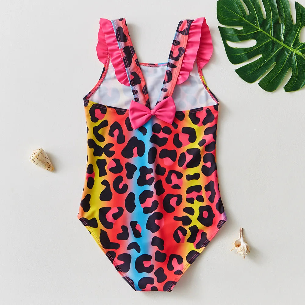 Baby Girl Fish Scale Print Swimsuit One-Piece Backless Swimwear Floral Zipper Ruffle Toddler Bathing Suit Beach Outfit 2-8Years