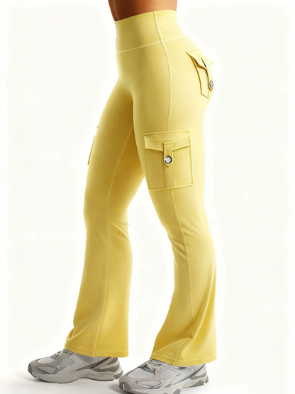 Essential Women's Fitness Pants: High-Waisted Flared Workout Pants with Pockets, Shaping and Tummy-Control Fitness Pants.