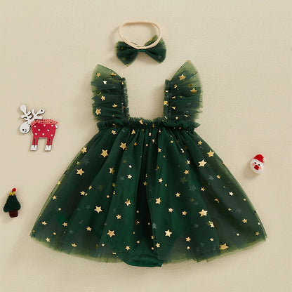 Infant Baby Girl Valentine's Day Outfit Star Heart Flower Red Green Tutu Dress Romper Newborn Festival Clothes Dress