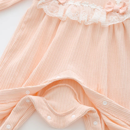 Ruffles Lace Newborn Baby Girl Clothes Long Sleeve Princess Jumpsuit Spring Infant Girls Rompers + Hats