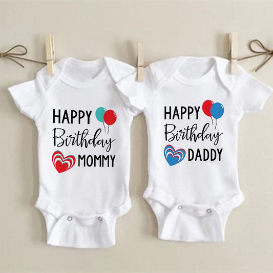 Happy Birthday Daddy Mommy Baby Boys Girls Romper Bodysuit Infant Funny Letter Jumpsuit Outfit Toddler Party Clothes 0-24 Months