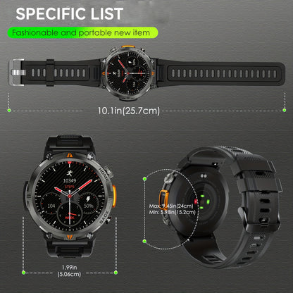 JELLOO Men'S Outdoor Sports Smartwatch with LED Flashlight, Pedometer, Call Answering, Music Control, Battery, 3ATM Waterproof, 360p Display, for iPhone & Android, Christmas Gifts For Boyfriends
