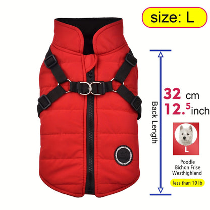 Warm Padded Dog Vest with Harness for Small And Medium Dogs - Red Coat for Extra Comfort And Security Christmas Gift