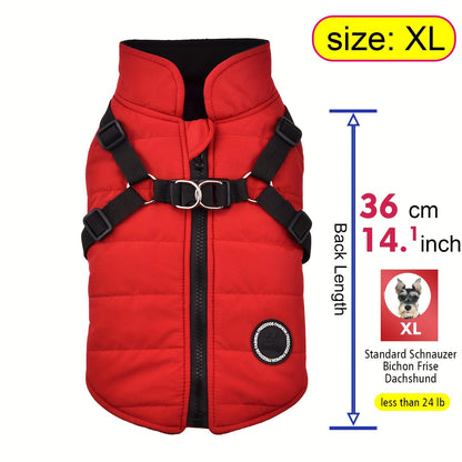 Warm Padded Dog Vest with Harness for Small And Medium Dogs - Red Coat for Extra Comfort And Security Christmas Gift