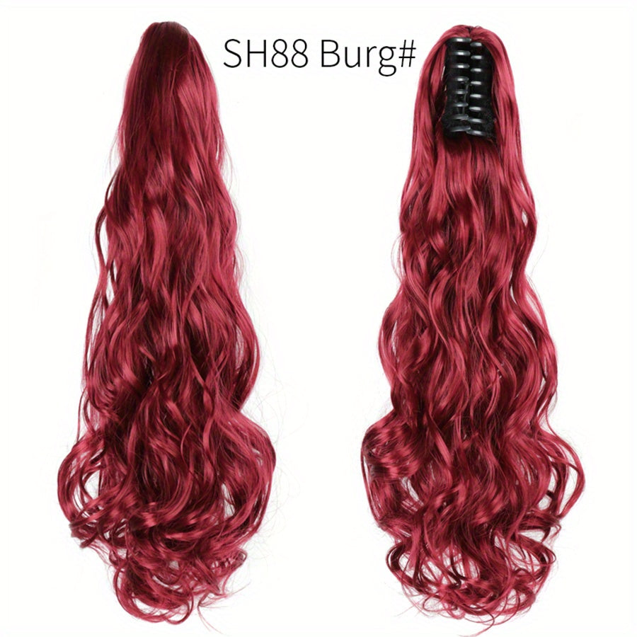 Long Wavy Ponytail Extensions - 22 Inch Claw Clip In Synthetic Hair Piece For Women - Add Volume And Style To Your Hair Halloween Christmas