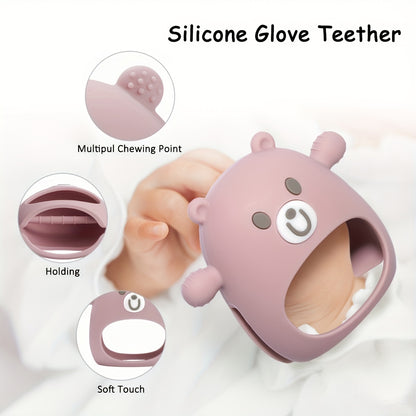 Soft Silicone TYRY.HU Bear Mitten Youngsters Teether - 6M+ Anti-Drop Chew Toy, Safe & Soothing Teething Relief - Cute Cartoon Design in Pink, Green, Blue, Yellow, Perfect Gift for Thanksgiving & Christmas