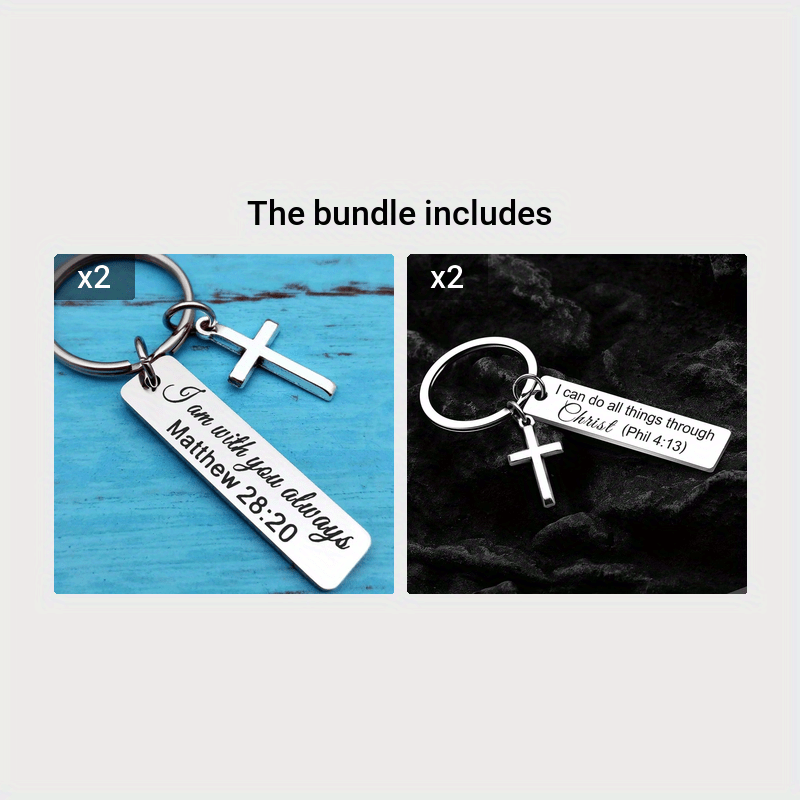 Bible Verse Cross Keychain Christian Metal Key Ring Purse Bag Backpack Car Key Charm Clothing Accessory Christmas Gift